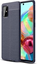 Litchi Fibre Hoesje TPU Flexibele beschermhoes - Geschikt voor: Samsung Galaxy A71 -  navy