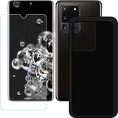 Silicone hoesje zwart met 2 Pack Tempered glas Screen Protector Geschikt voor: Samsung Galaxy S20 Ultra