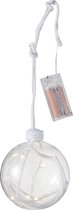 J-Line Kerstbal Bal+Touw+Led Glas Klaar Wit Large 2 stuks