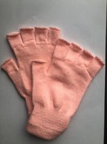 Vingerloze verkleed handschoenen voor volwassenen - roze - Unisex - Gebreid - '80s / jaren 80 - Witte handschoen zonder vingers - Voor dames en heren