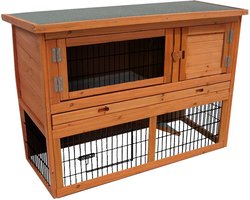 Konijnenhok met ren – Compact konijnenhok voor buiten met nachthok en uitloopren – 111x45x78 cm – Flamingo Konijnenhok Loft Classic Bruin