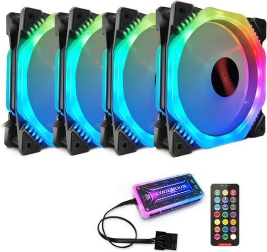 Pack de ventilateurs CoolMoon 4x RGB pour PC. 120 mm.