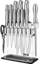 messenset met messenblok - professionele koksmessen met precisiemessen - 14 delig extra scherp - RVS - ergonomische greep - incl. keukenschaar en wetstaal - acryl standaard