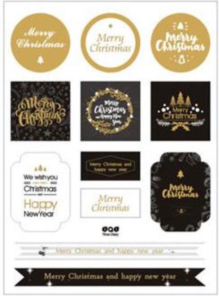Kerst Stickers - Cadeauversiering - Cadeaulabels - Goud en Zwart - 24 stickers