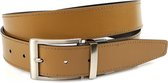 JV Belts Draaibare reversible riem camel/zwart - heren en dames riem - 3.5 cm breed - Zwart / Camel - Echt Leer - Taille: 90cm - Totale lengte riem: 105cm