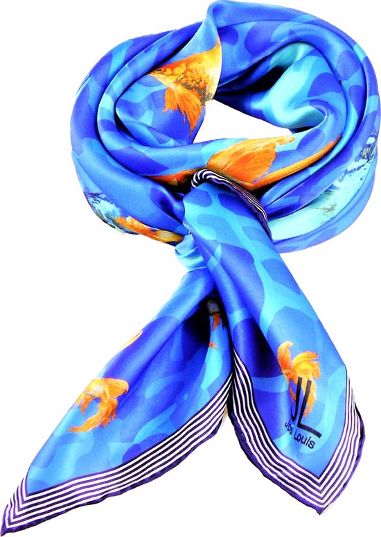 Josi Louis 100 % Zijden sjaal - Poolfish - Blauw - vierkant 90×90 cm - luxe  zacht... | bol.com