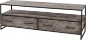 Peated - TV-meubel - massief acacia - grijs antiek - 2 lades - stalen frame
