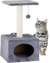 Relaxdays krabpaal voor katten - kattenkrabpaal - speelbal - kattenmand - 56 x 31 x 31 cm - grijs