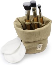 Wattenschijf/make-up kwasten mandje - toilettas - cosmetica reistas - opberg etui - zand