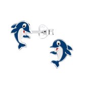 Joy|S - Zilveren dolfijn oorbellen 8 x 10 mm donker blauw