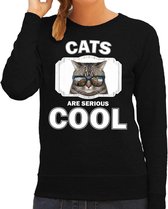 Dieren katten sweater zwart dames - cats are serious cool trui - cadeau sweater coole poes/ katten liefhebber M