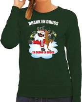 Foute Kerstsweater / foute Kersttrui Drank en drugs groen voor dames - Kerstkleding / Christmas outfit XS