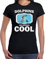 Dieren dolfijnen t-shirt zwart dames - dolphins are serious cool shirt - cadeau t-shirt dolfijn/ dolfijnen liefhebber 2XL