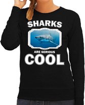Dieren haaien sweater zwart dames - sharks are serious cool trui - cadeau sweater haai/ haaien liefhebber M
