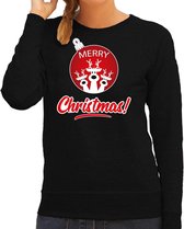 Rendier Kerstbal sweater / Kersttrui Merry Christmas zwart voor dames - Kerstkleding / Christmas outfit S