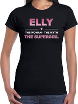 Naam cadeau Elly - The woman, The myth the supergirl t-shirt zwart - Shirt verjaardag/ moederdag/ pensioen/ geslaagd/ bedankt XL