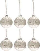 J-Line Doos Van 6 Kerstballen Suiker Midden Diamanten Lijn Glas Klaar Small