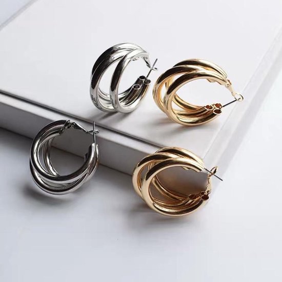 Triple hoop oorbellen goudkleurige drie ringen | bol.com