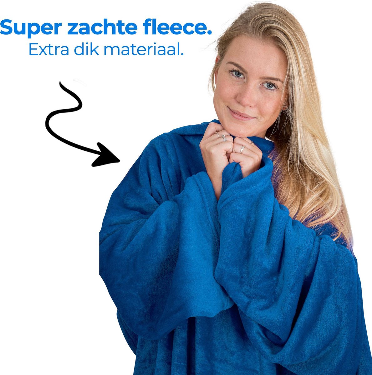 Fleece Deken Met Mouwen - Volwassenen En Kinderen - Blauw - Tv-Deken - 180 x 135 cm - Plaid — cadeau in Wonen & Interieur - foto 5
