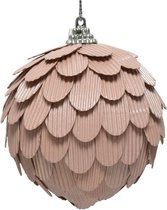 Kerstbal 8 cm - roze ribbel karton - foam - per 6 stuks