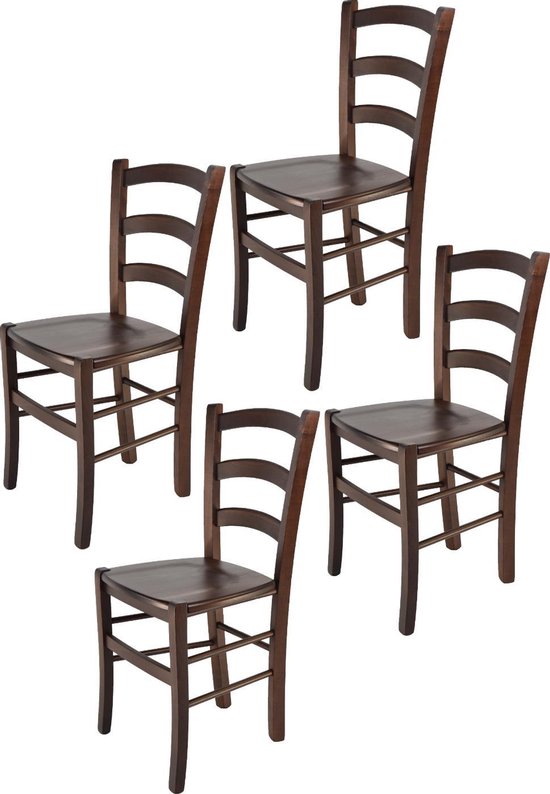 Tommychairs - Ensemble de 4 chaises modèle Venise. Très approprié pour la cuisine, la salle à manger, mais aussi pour la restauration. Structure en bois, couleur noyer, assise de chaise en bois