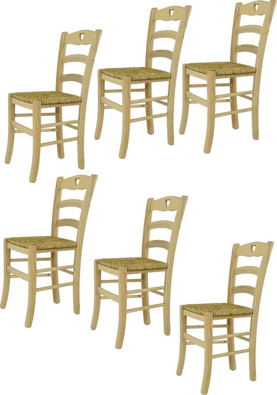 Tommychairs - Ensemble de 6 chaises classiques modèle Cuore. Très approprié pour la cuisine, le bar et la salle à manger, structure solide en bois de hêtre poli, non traité, 100% naturel et assise en paille