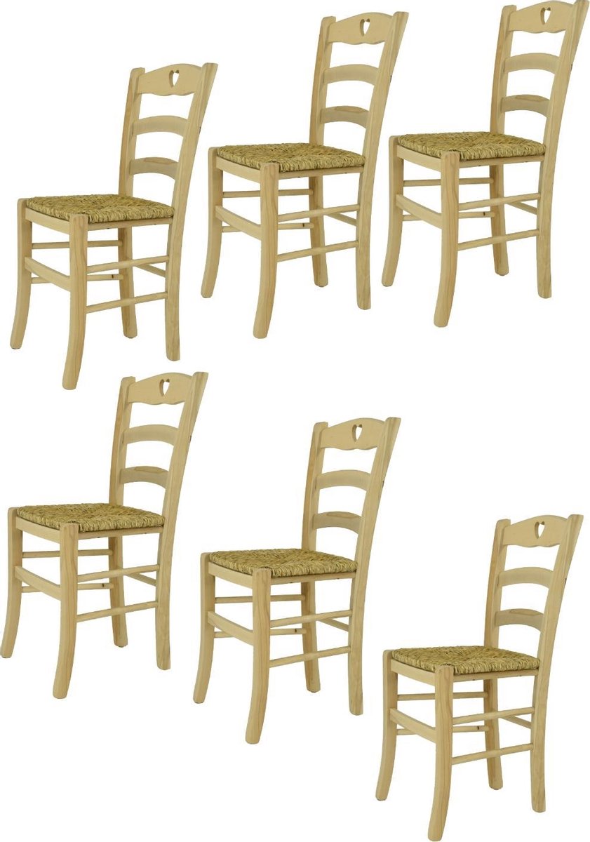 Tommychairs Cuore - Eetkamerstoelen - Set van 6 - Naturel - Rotan & Hout