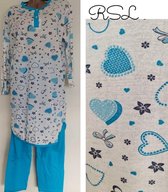 Dames katoenen pyjamaset met hartjesprint XL blauw