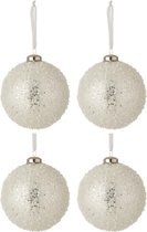 J-Line Doos Van 4 Kerstballen Parel Glas Wit/Zilver Large Set van 2 dozen