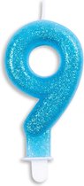 Wefiesta Cijferkaars 9 Glitter 7 Cm Wax Blauw