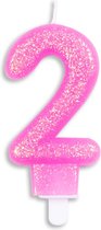 Wefiesta Cijferkaars 2 Glitter 7 Cm Wax Roze