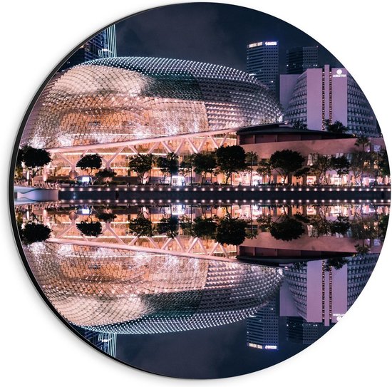 Dibond Wandcirkel - Merlion Park - Singapore - 20x20cm Foto op Aluminium Wandcirkel (met ophangsysteem)