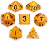Polydice set 7 stuks - Polyhedral dobbelstenen set  | dungeons and dragons dnd dice| D&D  Pathfinder RPG | Oranje gespikkeld (galaxy)