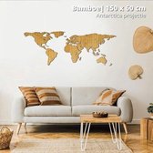 Wereldkaart van Hout - Bamboe - Large (150 x 60 cm) - Antarctica projectie - wanddecoratie - design - muurdecoratie hout