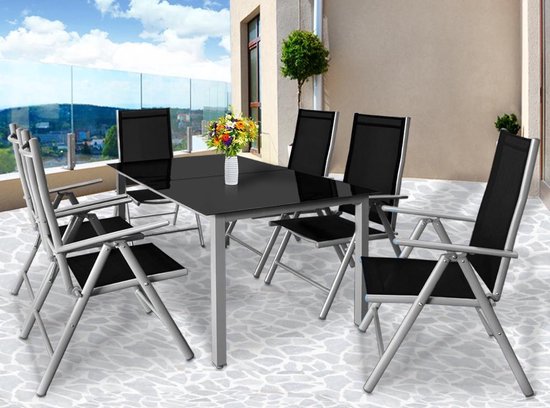 Casaria Tuinset - 6 Personen Aluminium 6 stoelen 1 Tafel - Zilver