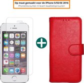 Fooniq Boek Hoesje Rood + Screenprotector - Geschikt Voor Apple iPhone SE 2016