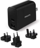 Philips Universele USB-C Adapter - 30W USB Snellader voor iPhone en Android - met USB-A en USB-C - Universele Reisstekker