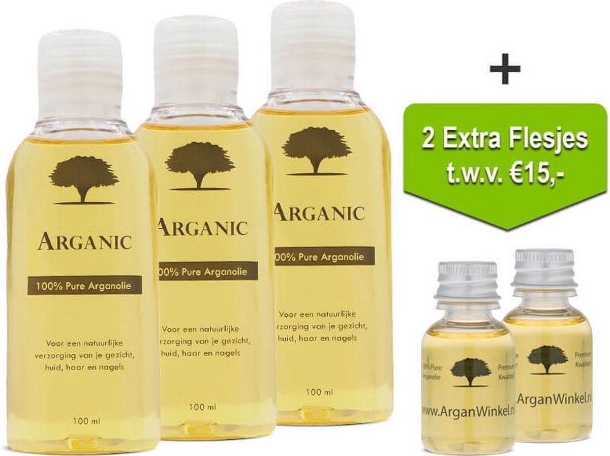 Goedkoopste Voordeelbundel 3 Plastic Flessen Pure Arganolie 100ml