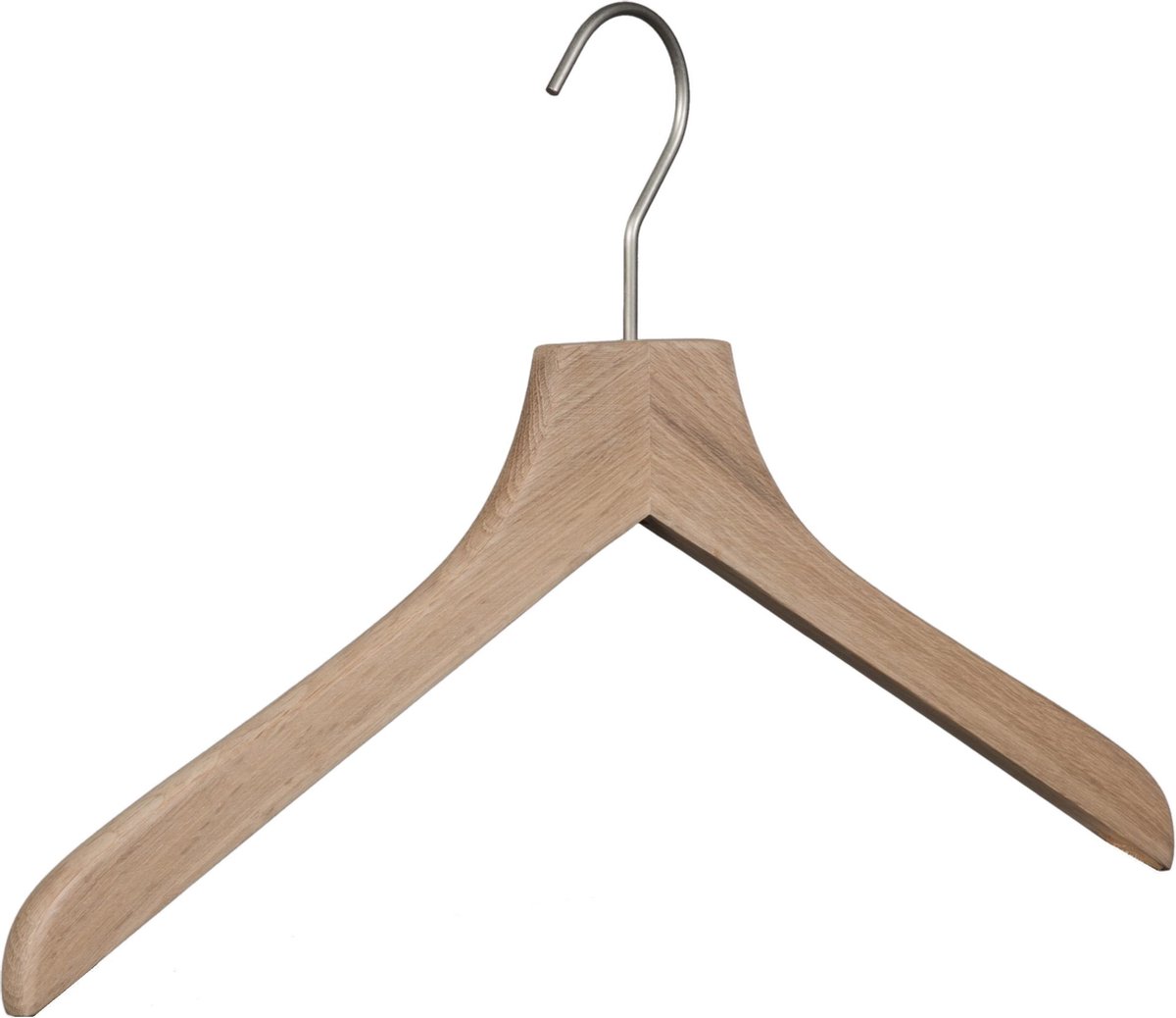 [Set van 5] Luxe handgemaakte kledinghanger / garderobehanger uit puur en ongelakt eikenhout met dikke matzilveren haak