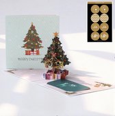 Popup Kerstkaart 3D - Kerstboom met cadeautjes pop-up kerstkaart met Berichtenpaneel -  incl. Envelop & 8 Feestelijke Sluitzegels - Complete Set