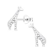Joy|S - Zilveren giraf oorbellen 8 x 13 mm bewerkt