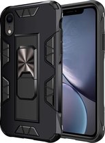 HB Hoesje Geschikt voor Apple iPhone XR Zwart - Magnetic Kickstand Armor Case