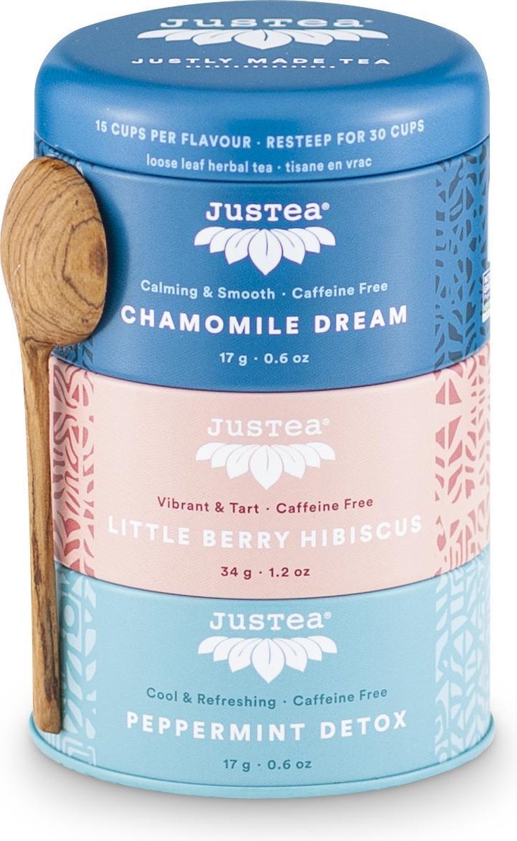 Justea - Herbal Tea Trio – Losse Kruidenthee Set – Chamomile Dream, Little Berry Hibiscus & Peppermint Detox