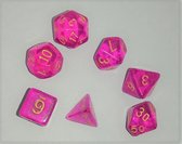 Polydice set 7 stuks - Polyhedral dobbelstenen set  | dungeons and dragons dnd dice| D&D  Pathfinder RPG| | Roze doorzichtig -goud / Pink transparent -gold