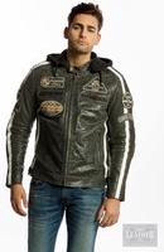 Urban 5884® - Fifty Eight - Heren Motorjas - Rund Leer- Breaker Grey - Vintage - Hoodie - Maat L