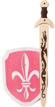 houten zwaard met schede en ridderschild Franse lelie roze