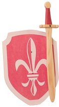 Houten struikroverzwaard en ridderschild Franse lelie roze kinderzwaard ridder zwaard schild