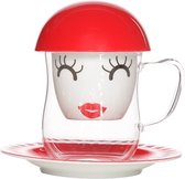 Tasse à thé mme rouge - Tisanière - 4 pièces - casserole-verre-passoire-couvercle
