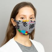 Mondkapje Grijs voor Volwassenen - Mondkapje met Print - Herbruikbaar Mondkapje - Graffiti print Papillon PA7076