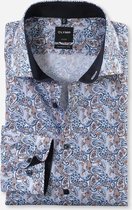 OLYMP Luxor Modern Fit overhemd - bruin met blauw en wit paisley dessin (contrast) - Strijkvrij - Boordmaat: 39